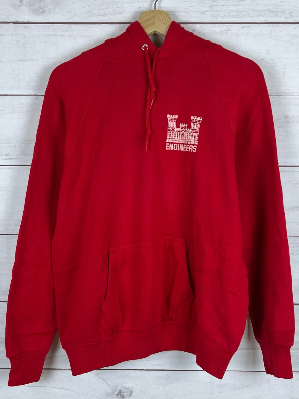 Vintage US Army Engineers Military Red Hoodie 70s 80s Size Large